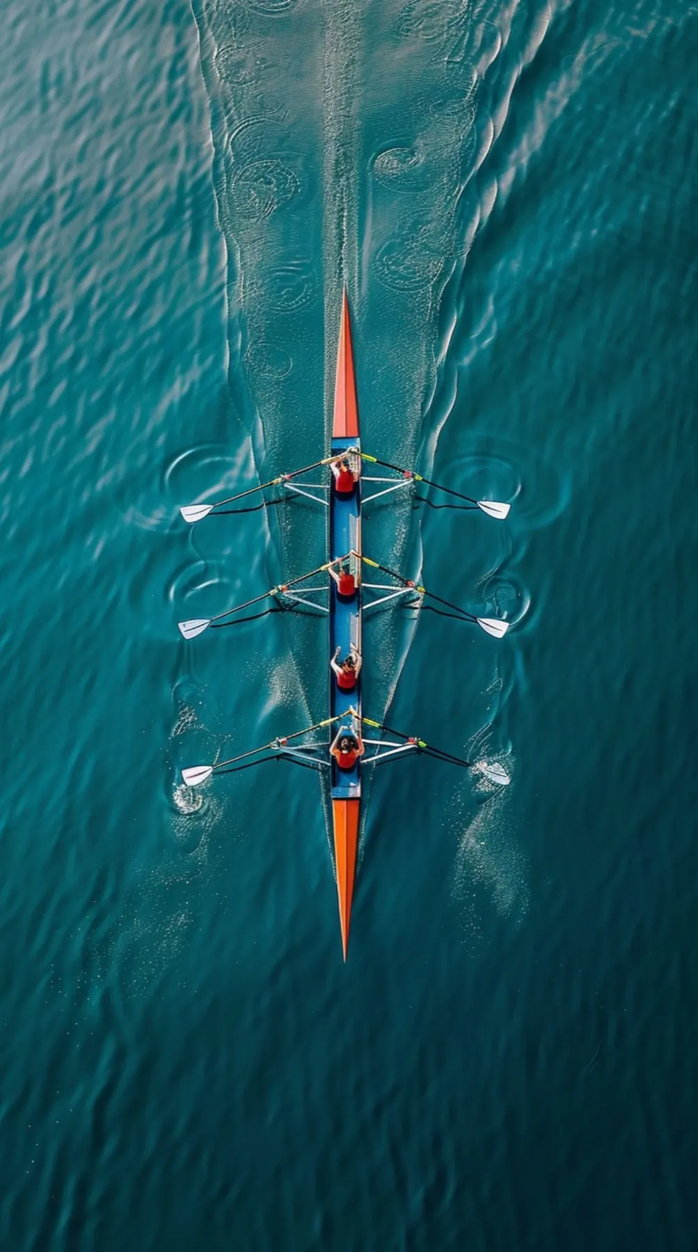 A rowing team moving together
